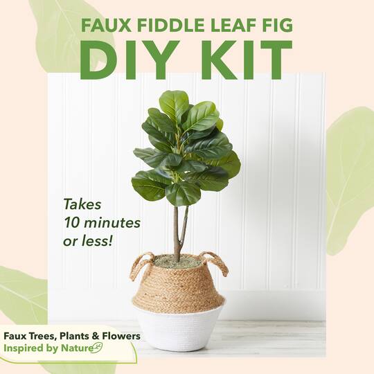 3ft. Artificial Fiddle Leaf Fig Tree With Handmade Cotton & Jute Woven Planter Set DIY Kit